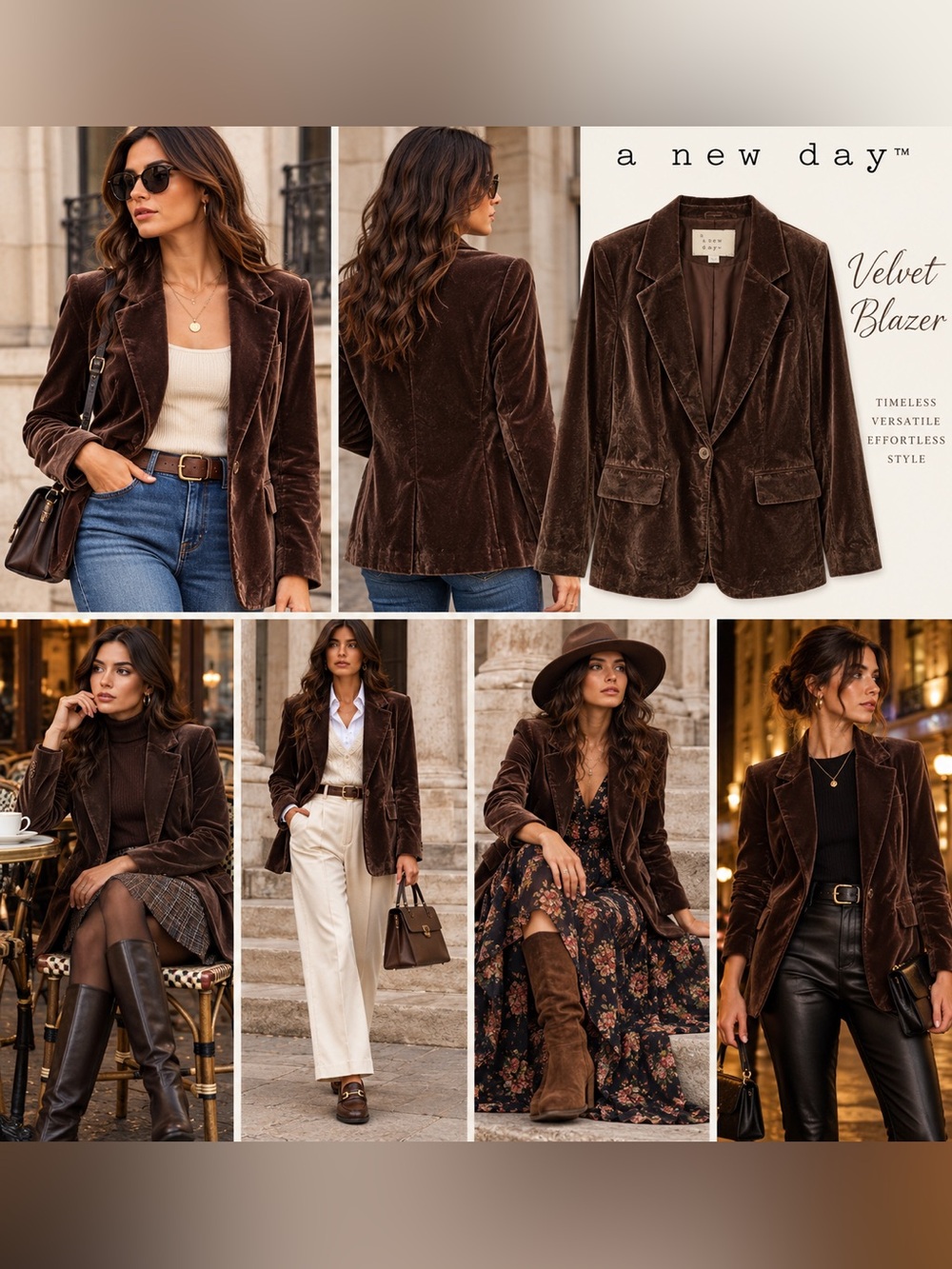 a new day Brown Velvet Blazer - Tailored Notch Lapel
